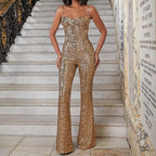 Women's Sequined Wide-Leg Jumpsuit with Spaghetti Straps