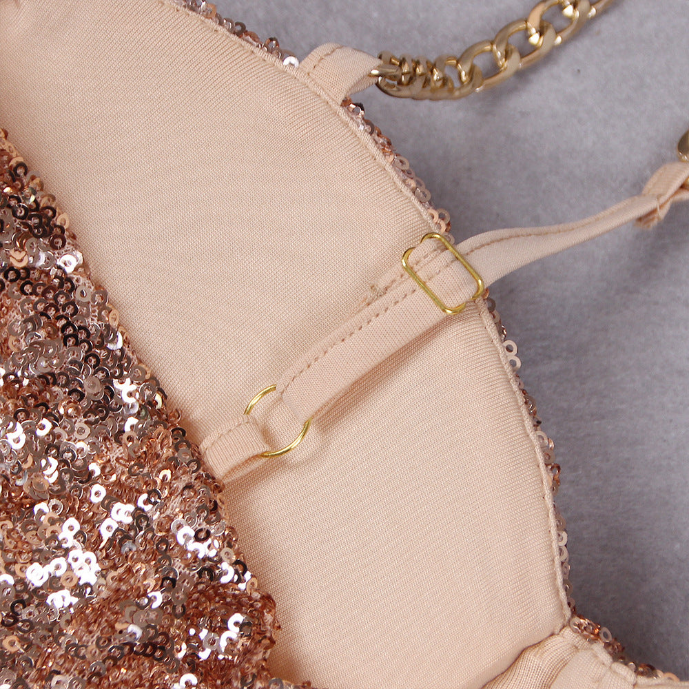 Women's Sequined Wide-Leg Jumpsuit with Spaghetti Straps