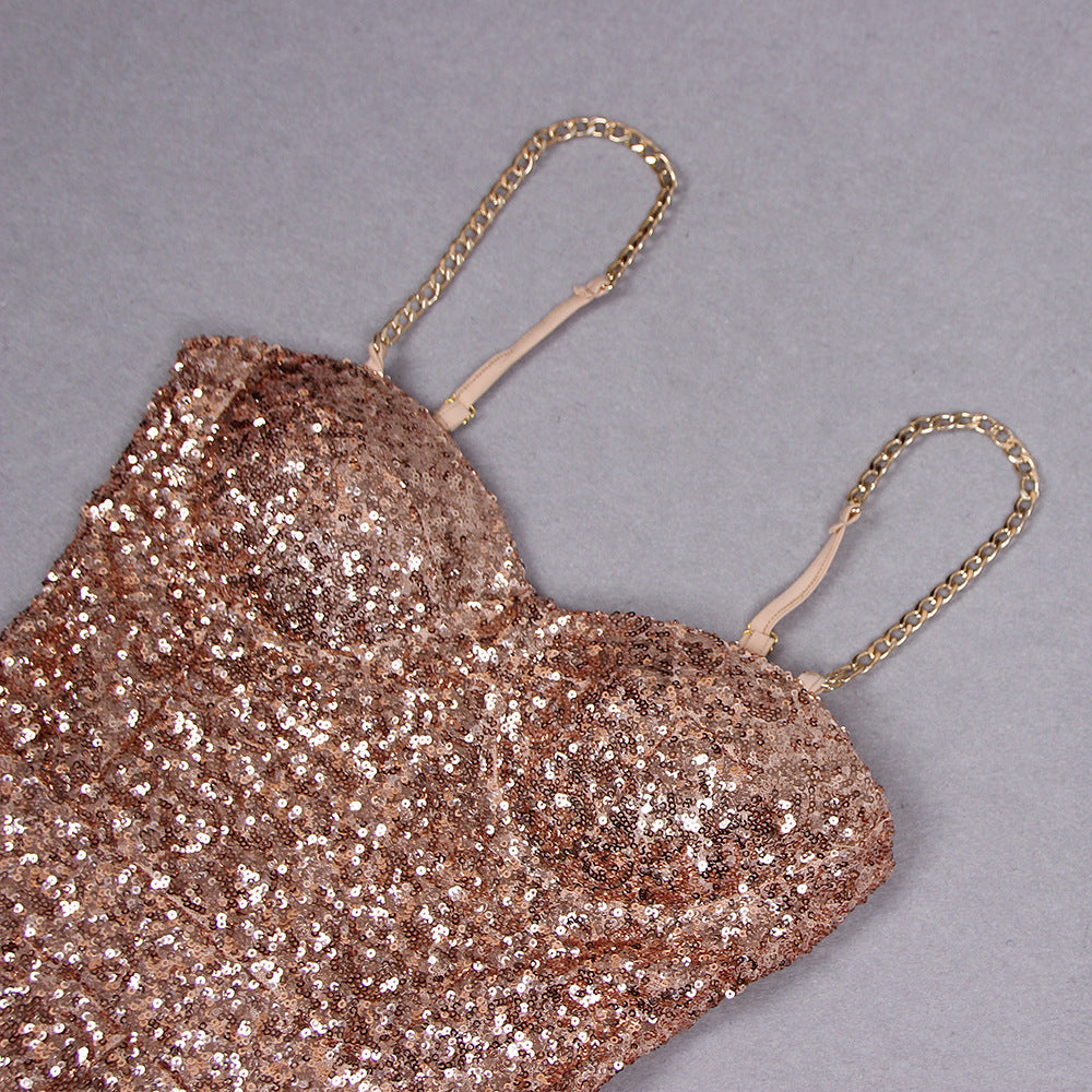 Women's Sequined Wide-Leg Jumpsuit with Spaghetti Straps