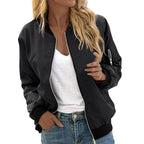 Women's Woven Bomber Jacket with Ribbed Collar
