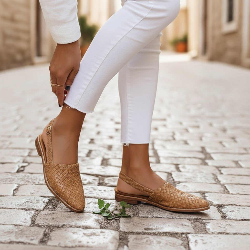 Women's Woven Slingback Flats with Textured Upper