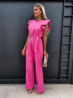 Women's Woven Wide-Leg Jumpsuit with Self-Tie Belt
