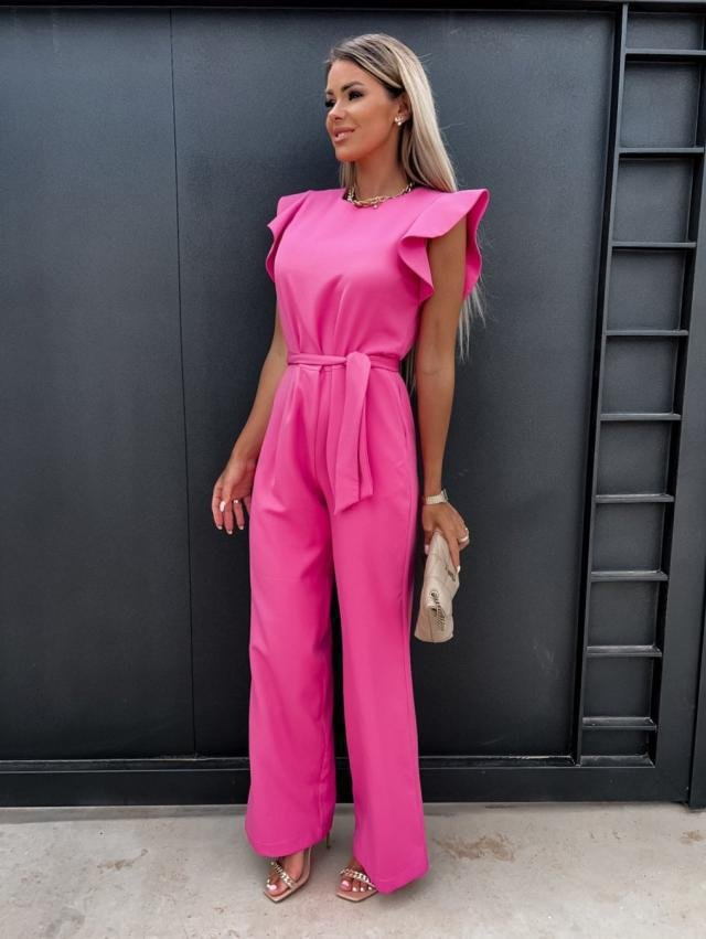 Women's Woven Wide-Leg Jumpsuit with Self-Tie Belt