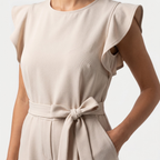 Women's Woven Wide-Leg Jumpsuit with Self-Tie Belt