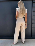 Women's Woven Wide-Leg Jumpsuit with Self-Tie Belt