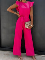 Women's Woven Wide-Leg Jumpsuit with Self-Tie Belt