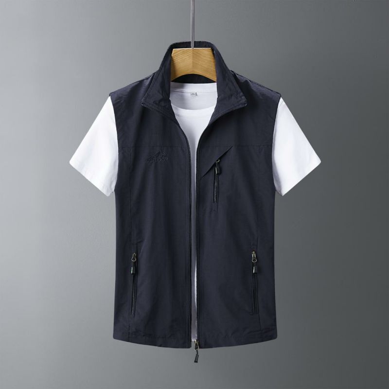 Men's Woven Outdoor Vest with Stand Collar