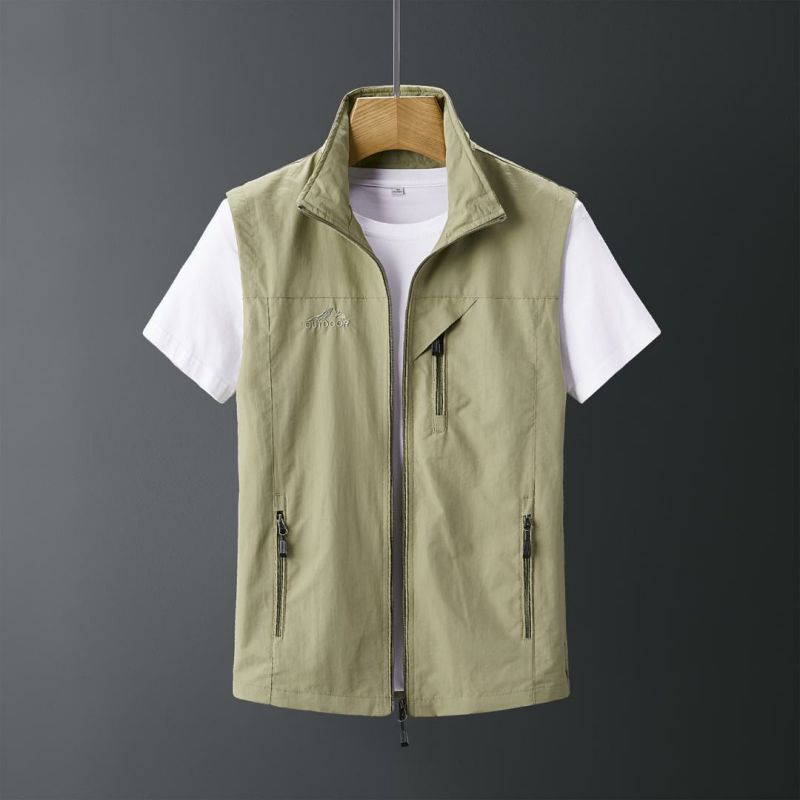 Men's Woven Outdoor Vest with Stand Collar