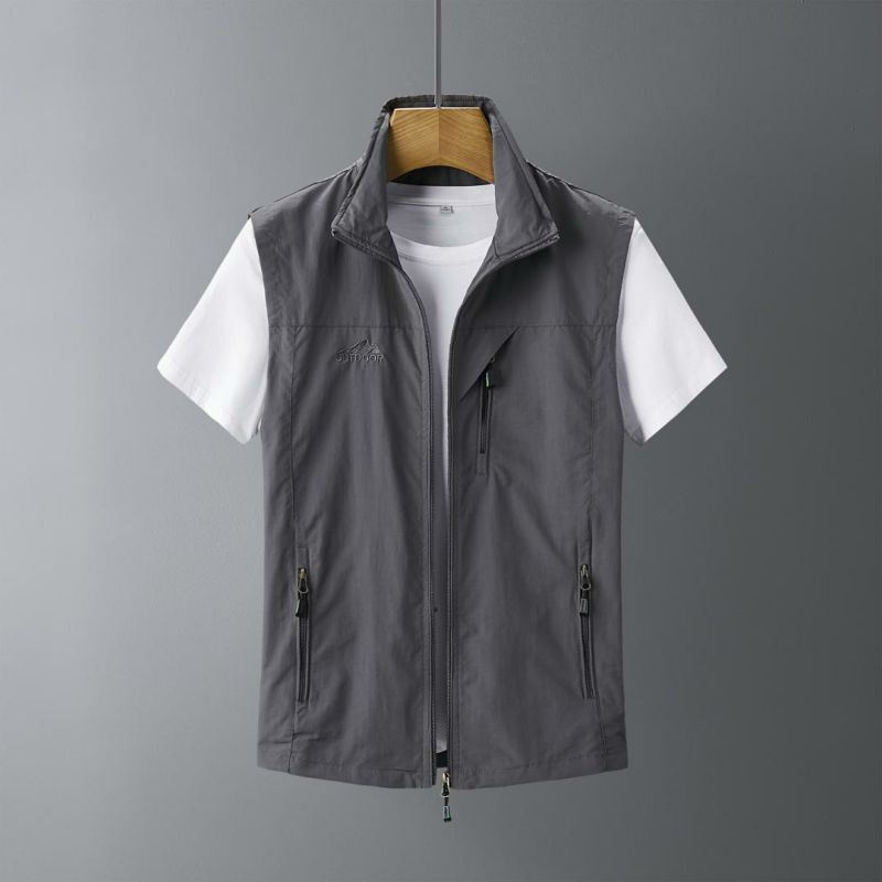 Men's Woven Outdoor Vest with Stand Collar