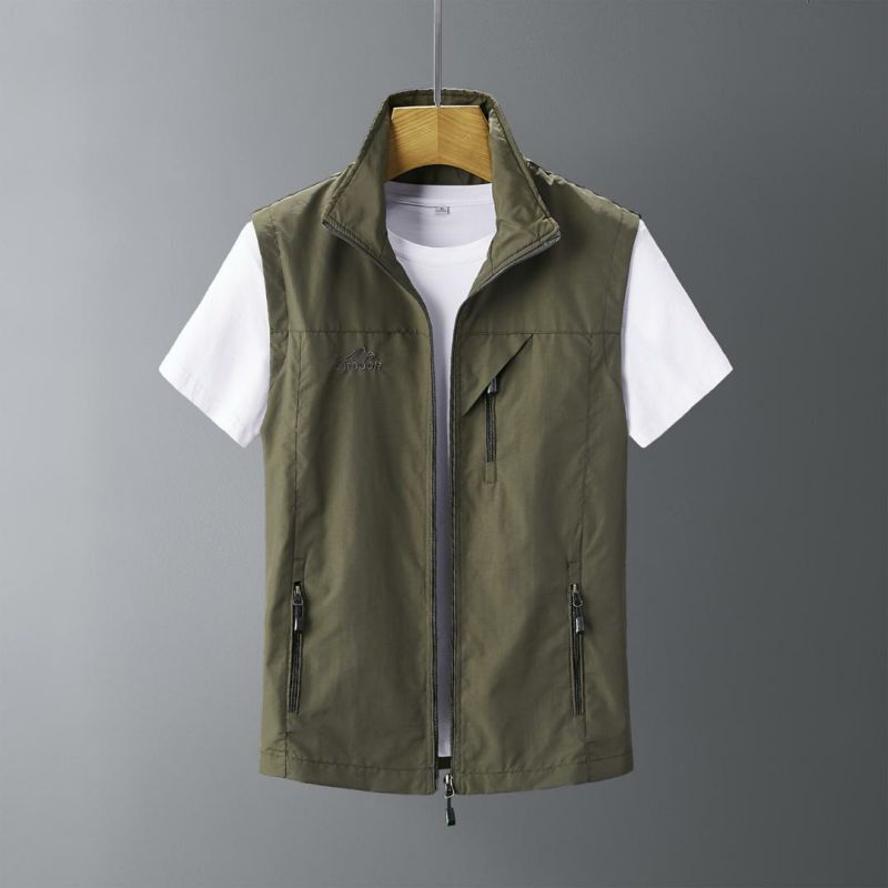 Men's Woven Outdoor Vest with Stand Collar