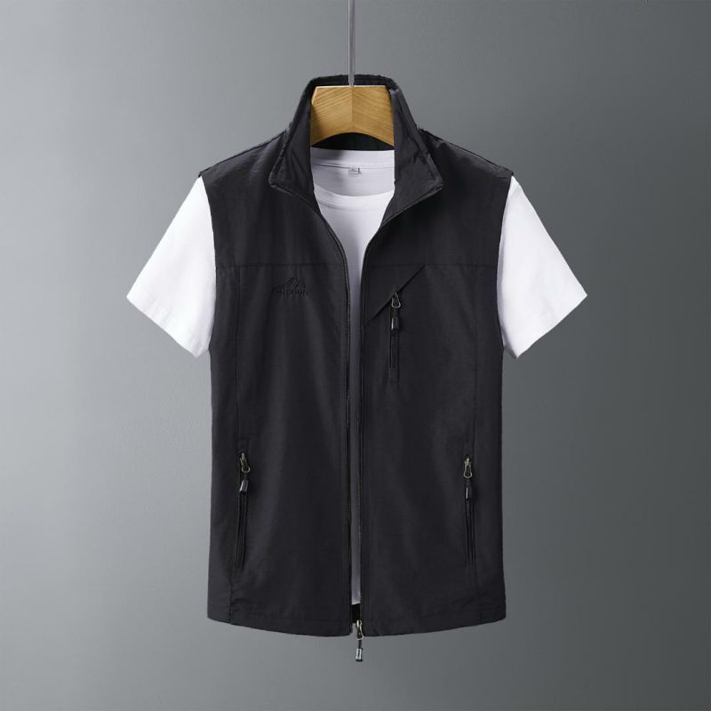 Men's Woven Outdoor Vest with Stand Collar