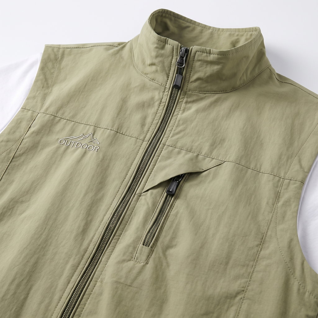 Men's Woven Outdoor Vest with Stand Collar