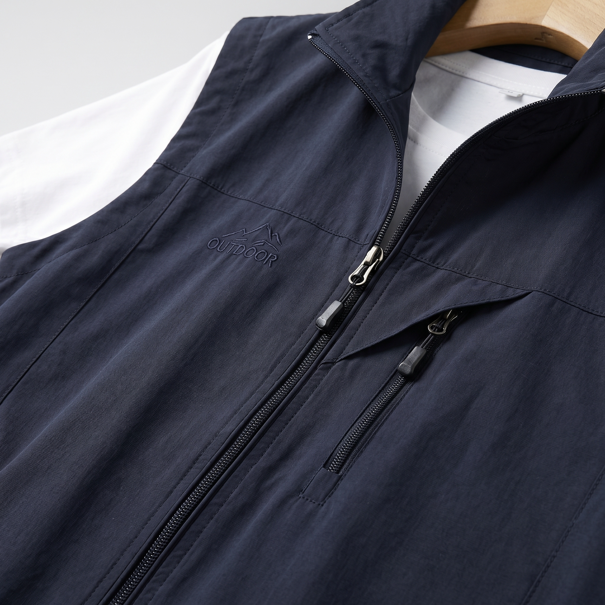 Men's Woven Outdoor Vest with Stand Collar