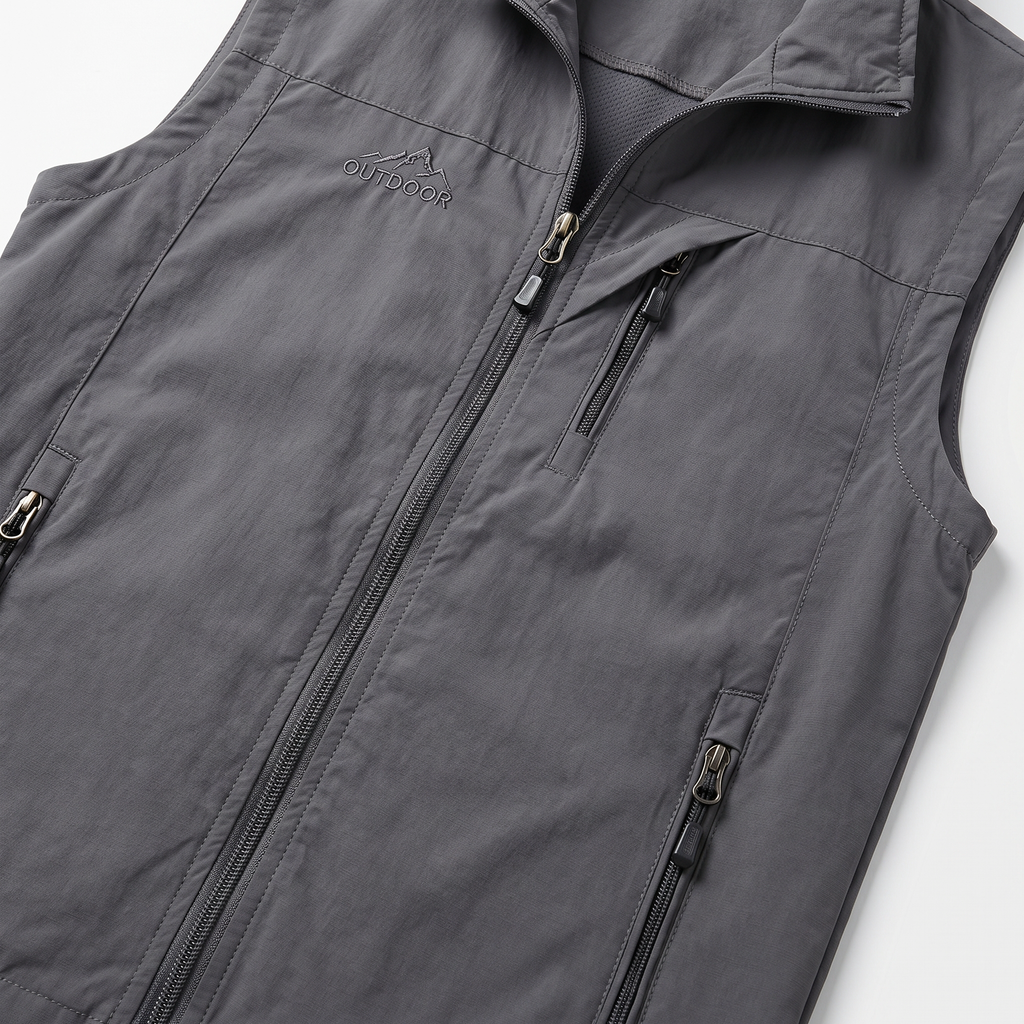 Men's Woven Outdoor Vest with Stand Collar