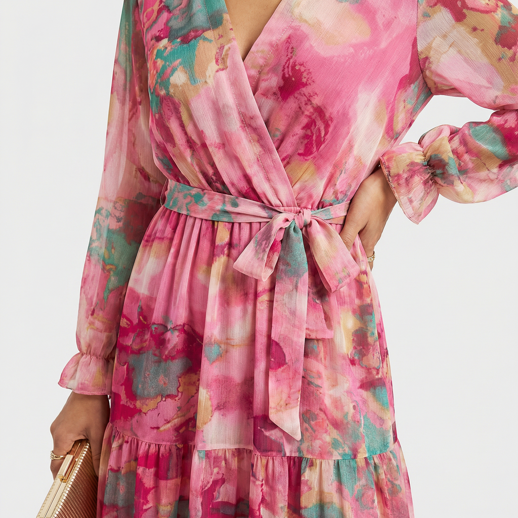 Women's Wrap Chiffon Maxi Dress with Tiered Skirt