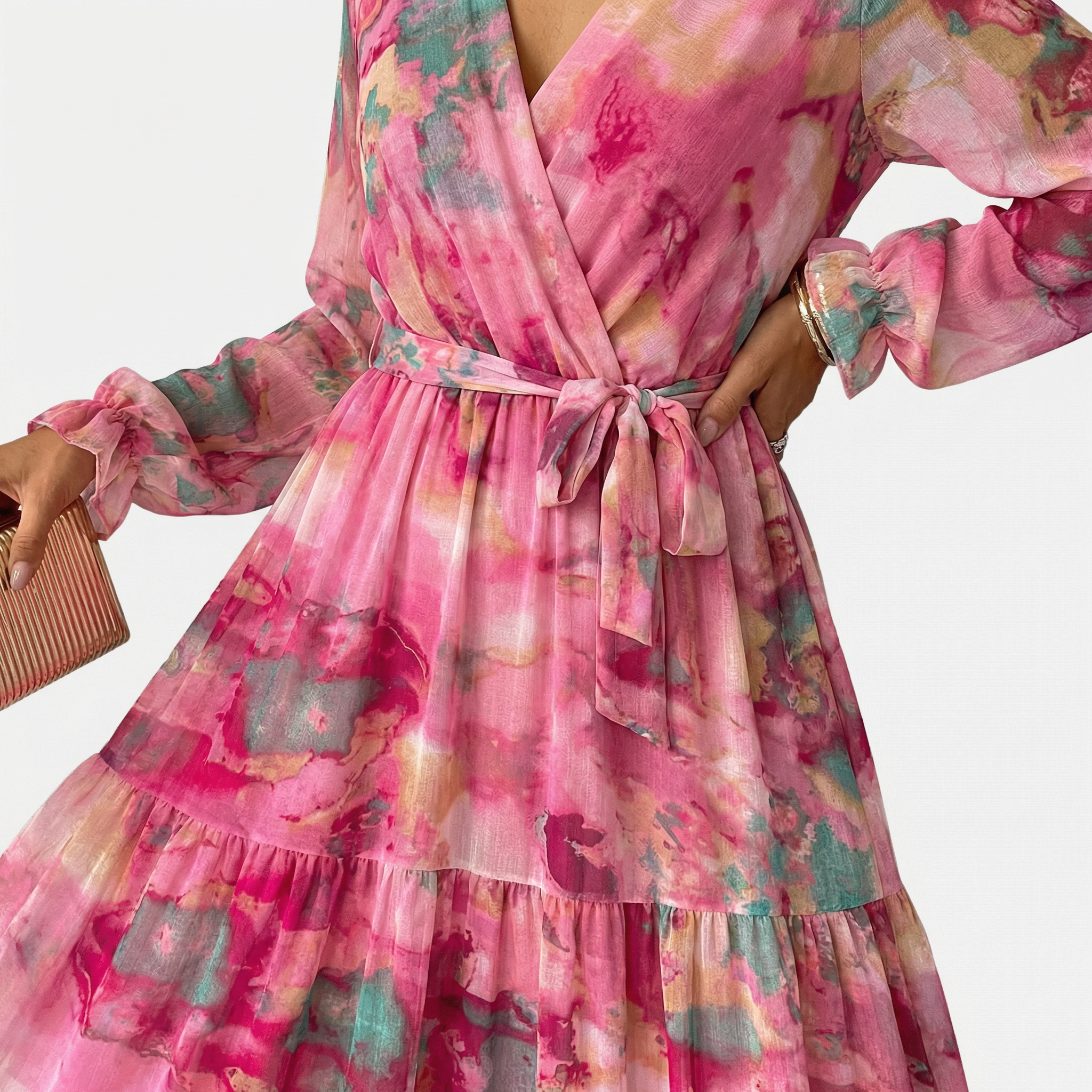 Women's Wrap Chiffon Maxi Dress with Tiered Skirt