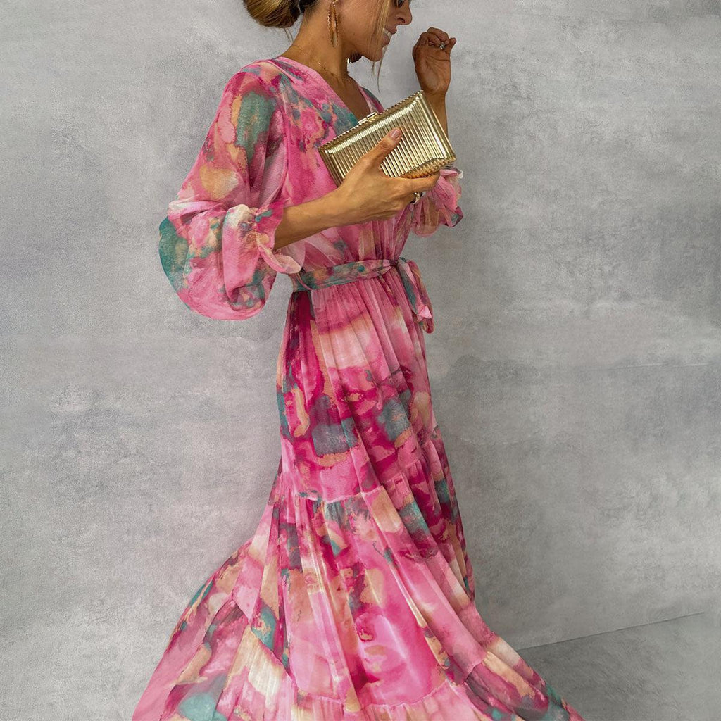 Women's Wrap Chiffon Maxi Dress with Tiered Skirt