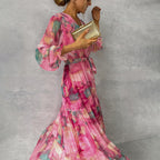 Women's Wrap Chiffon Maxi Dress with Tiered Skirt