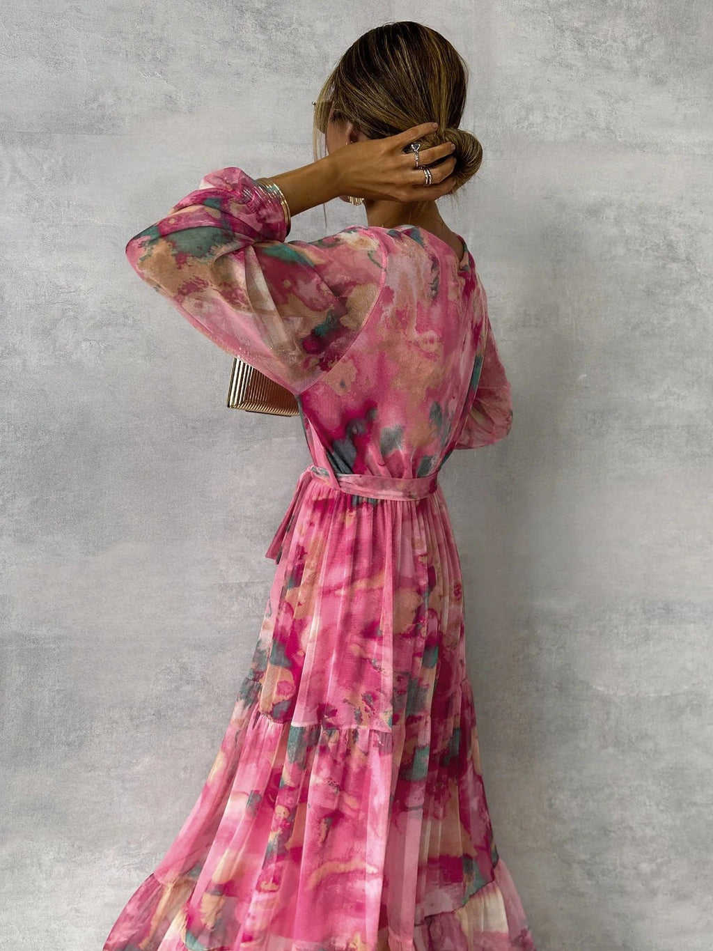 Women's Wrap Chiffon Maxi Dress with Tiered Skirt