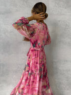 Women's Wrap Chiffon Maxi Dress with Tiered Skirt