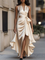 Women's Satin Maxi Dress with Halter Neck