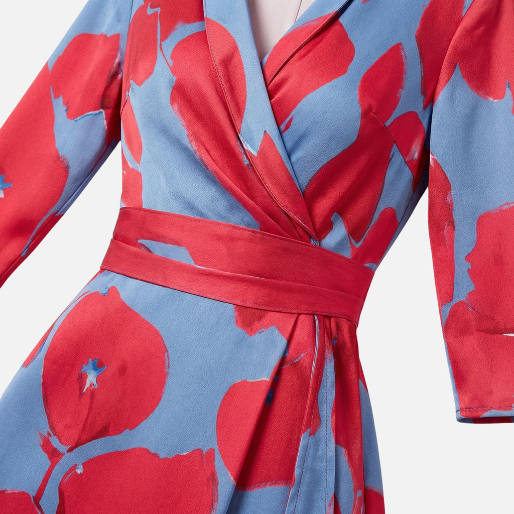 Women's Wrap Satin Maxi Dress with V-Neck