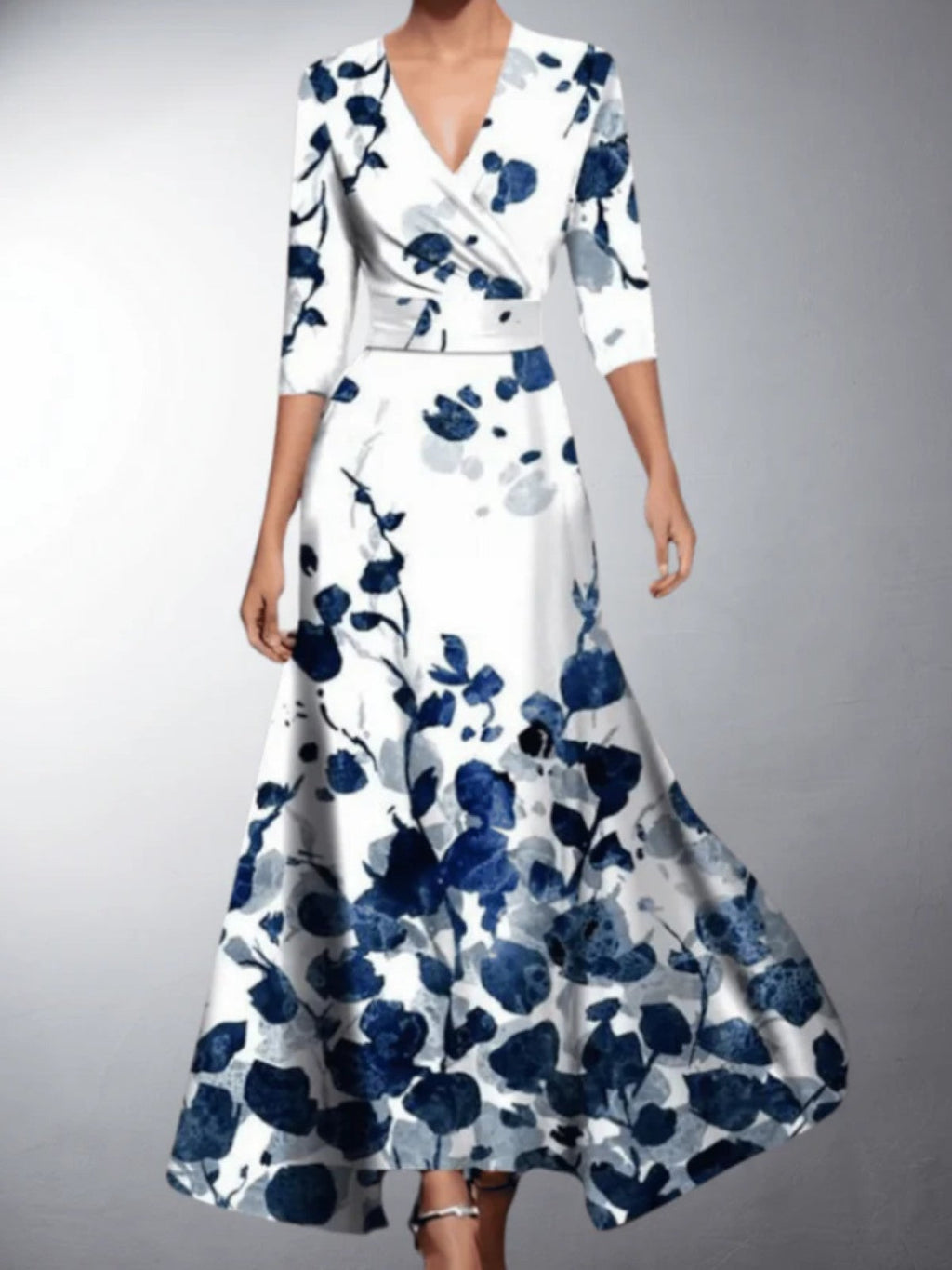 Women's Wrap Satin Maxi Dress with V-Neck