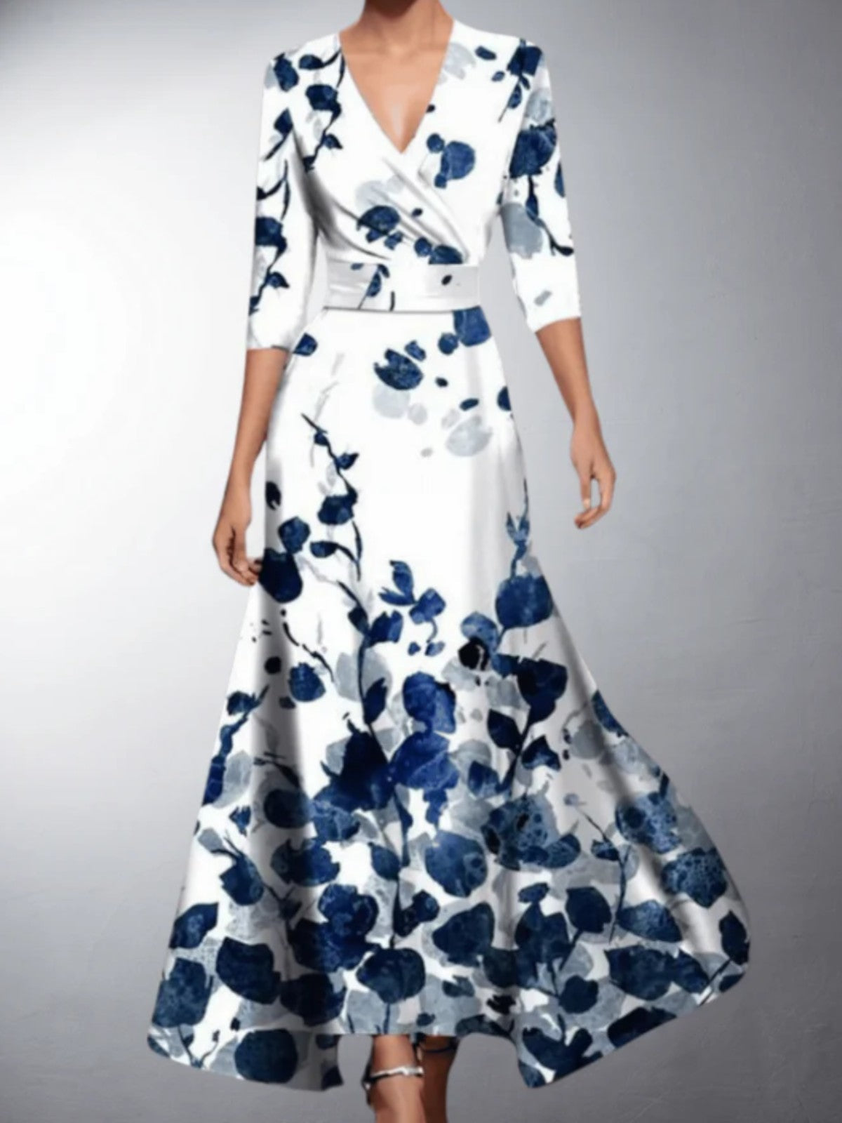 Women's Wrap Satin Maxi Dress with V-Neck