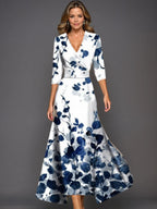 Women's Wrap Satin Maxi Dress with V-Neck