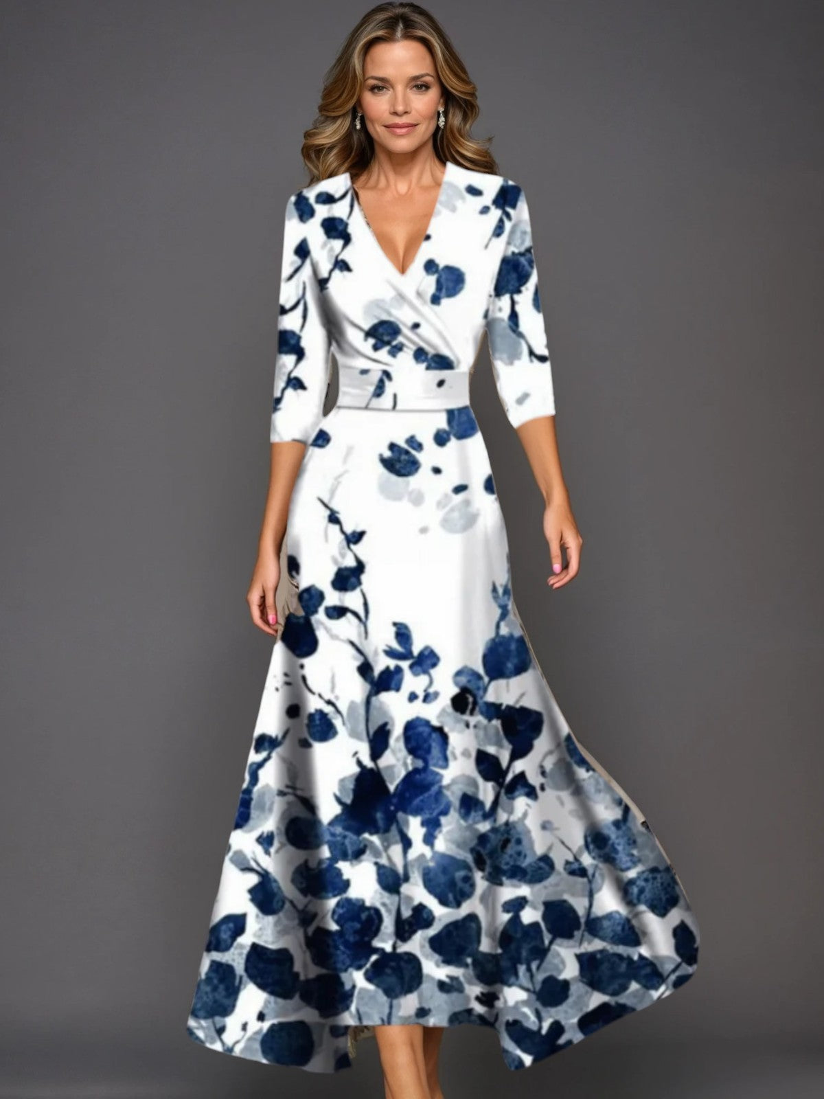 Women's Wrap Satin Maxi Dress with V-Neck