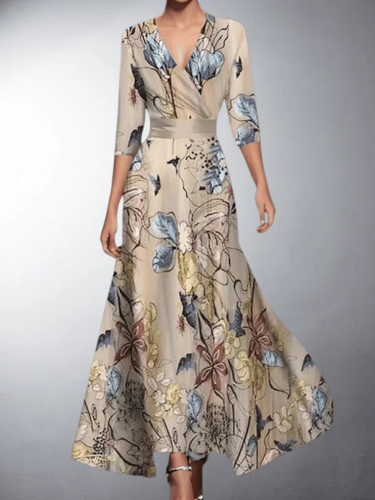 Women's Wrap Satin Maxi Dress with V-Neck