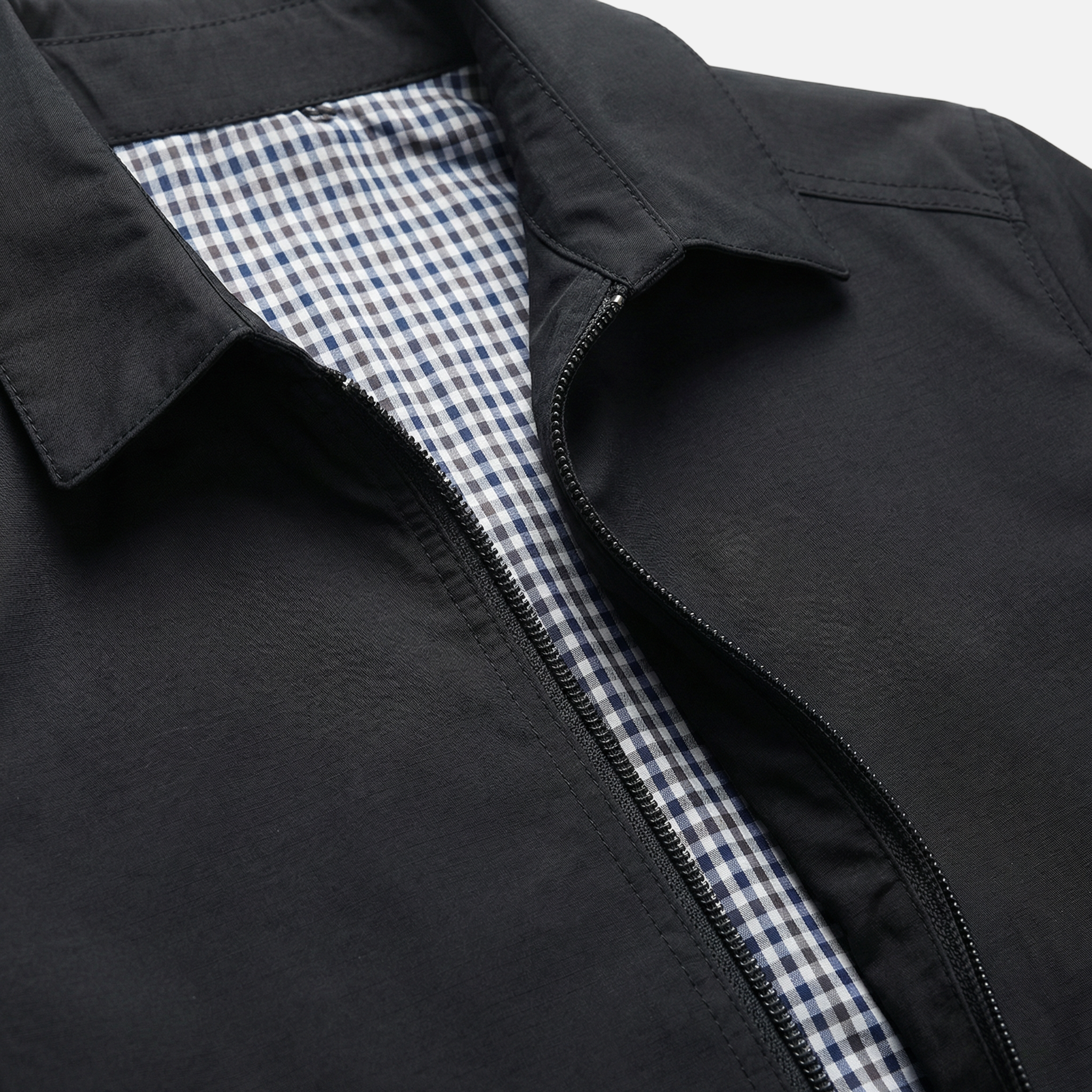 Men's Zip Jacket with Point Collar and Checked Lining