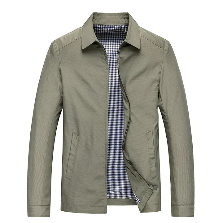Men's Zip Jacket with Point Collar and Checked Lining