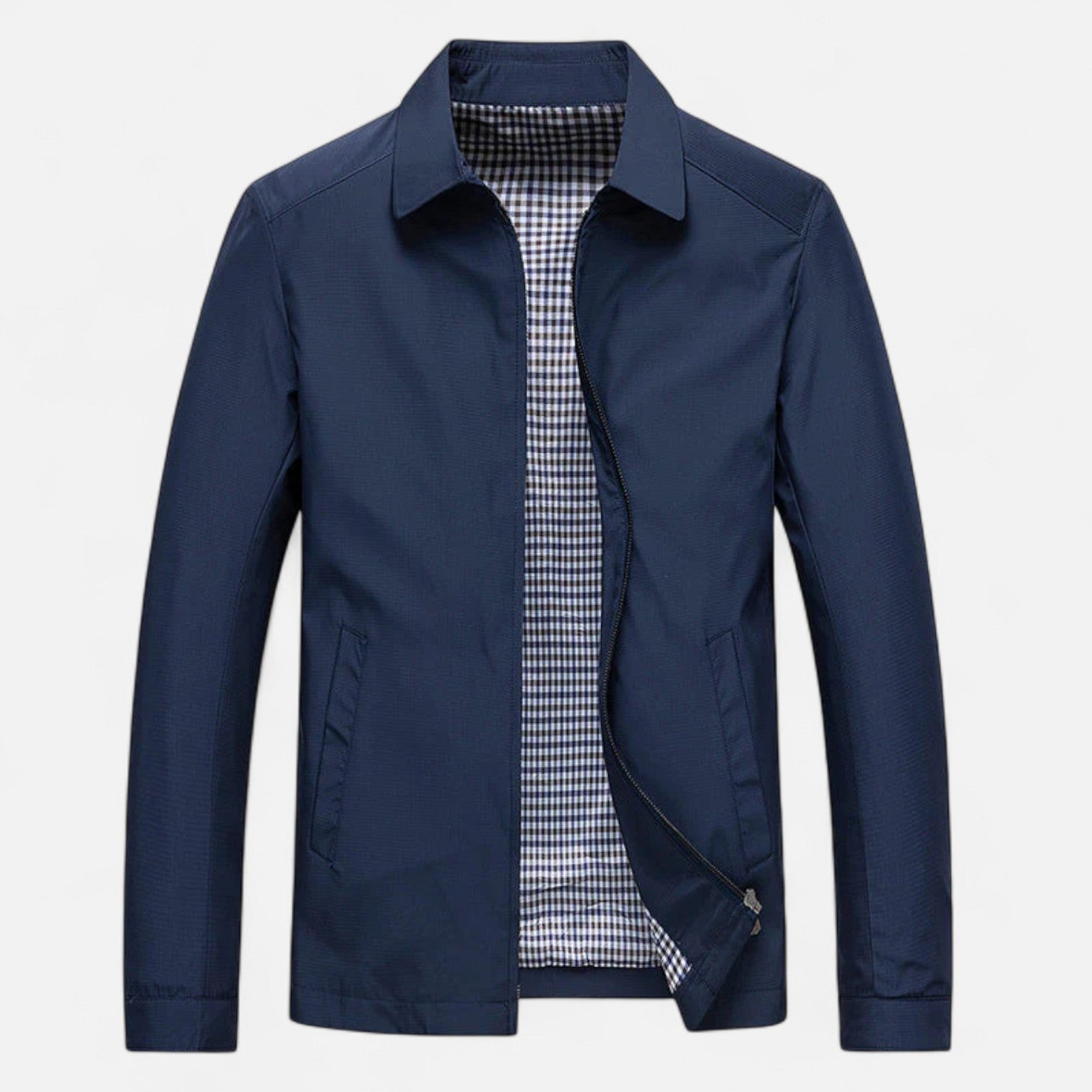 Men's Zip Jacket with Point Collar and Checked Lining