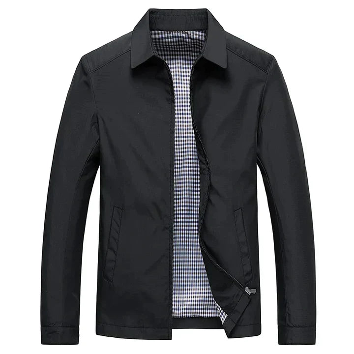 Men's Zip Jacket with Point Collar and Checked Lining