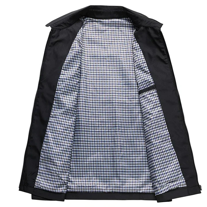 Men's Zip Jacket with Point Collar and Checked Lining