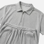 Men's Modern Polo and Shorts Set with Zip Neck
