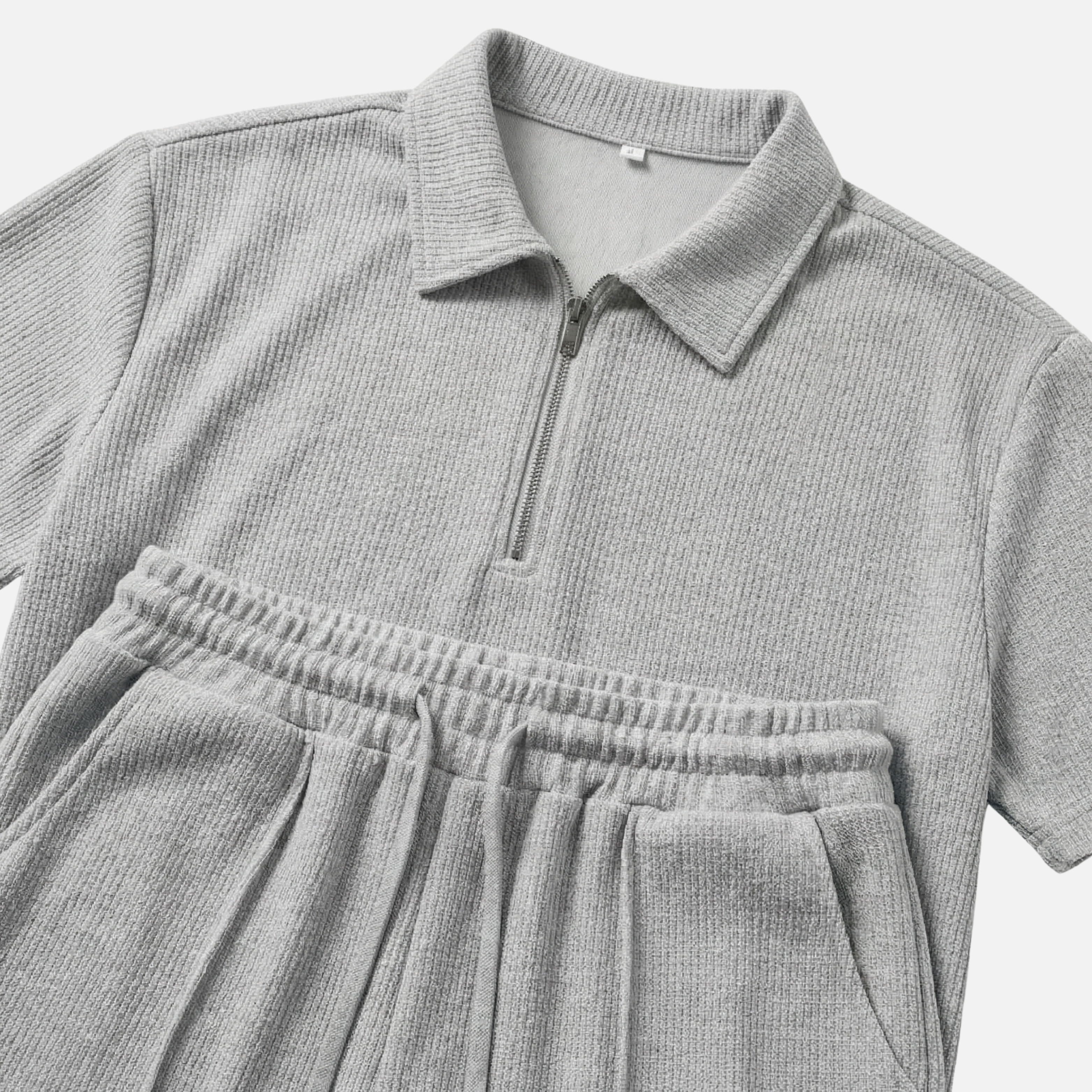 Men's Modern Polo and Shorts Set with Zip Neck