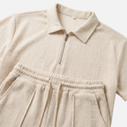 Men's Modern Polo and Shorts Set with Zip Neck