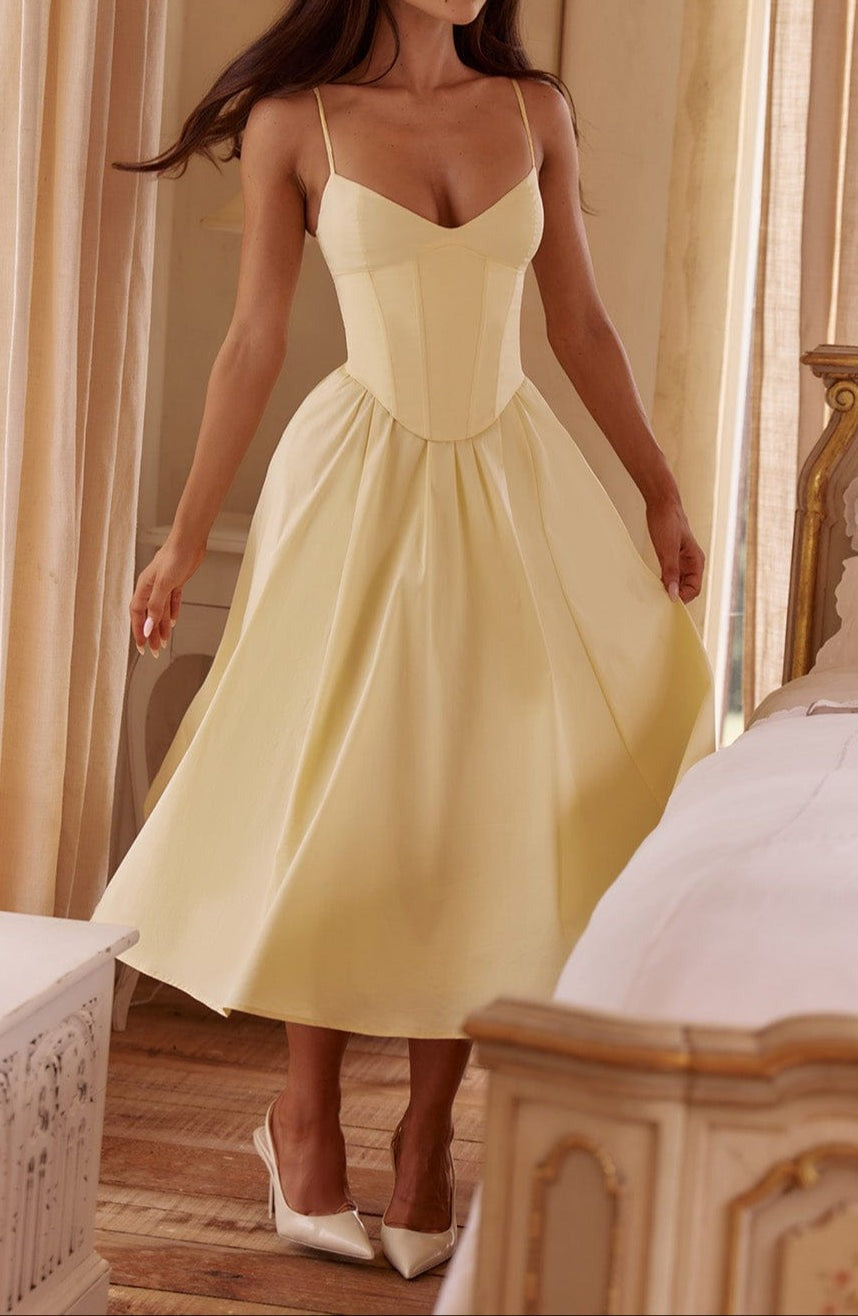 Women's A-Line Midi Dress with Corset Bodice