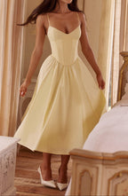 Women's A-Line Midi Dress with Corset Bodice