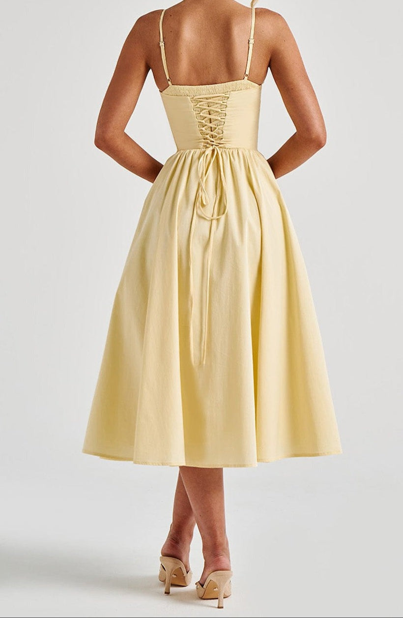 Women's A-Line Midi Dress with Corset Bodice