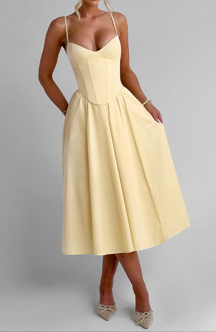 Women's A-Line Midi Dress with Corset Bodice