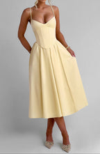 Women's A-Line Midi Dress with Corset Bodice