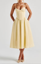 Women's A-Line Midi Dress with Corset Bodice