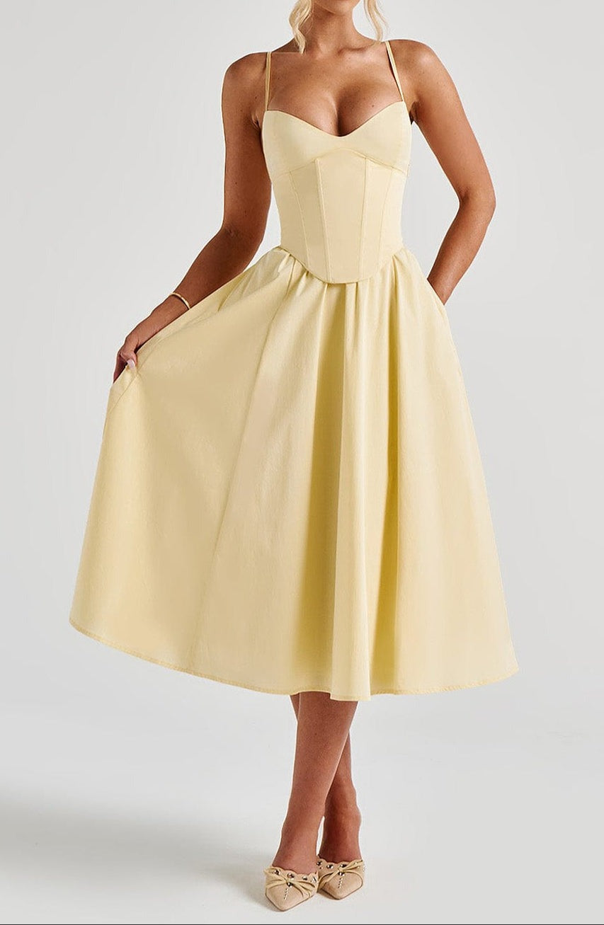 Women's A-Line Midi Dress with Corset Bodice