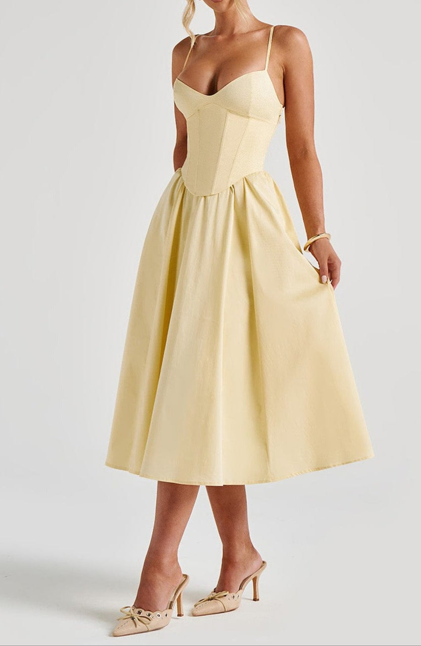 Women's A-Line Midi Dress with Corset Bodice