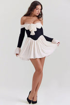 White Off Shoulder Mini Dress with Bow Detail