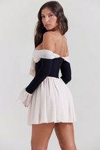 White Off Shoulder Mini Dress with Bow Detail