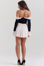 White Off Shoulder Mini Dress with Bow Detail